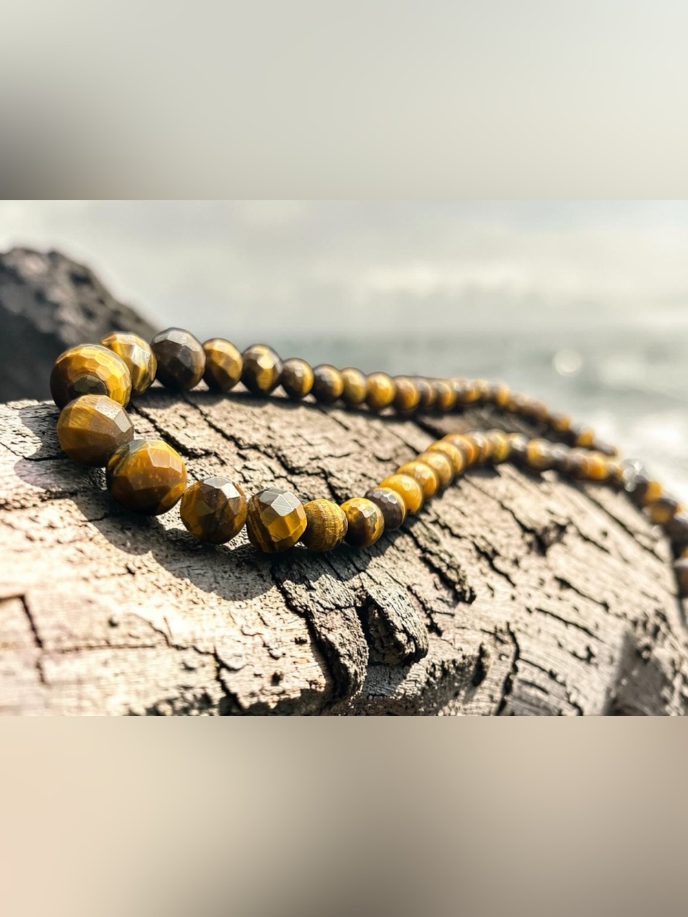 16” Faceted Natural Tiger Eye Bead Necklace Sterling Silver Clasp